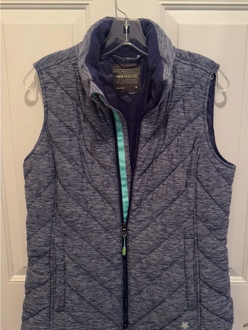tek gear Heathered Navy Quilted Sleeveless Vest with Teal Trim